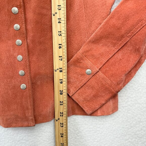 VTG Y2K Live a Little Suede Snap Front Jacket Rust Orange Western Boho Womens PM - Picture 11 of 12